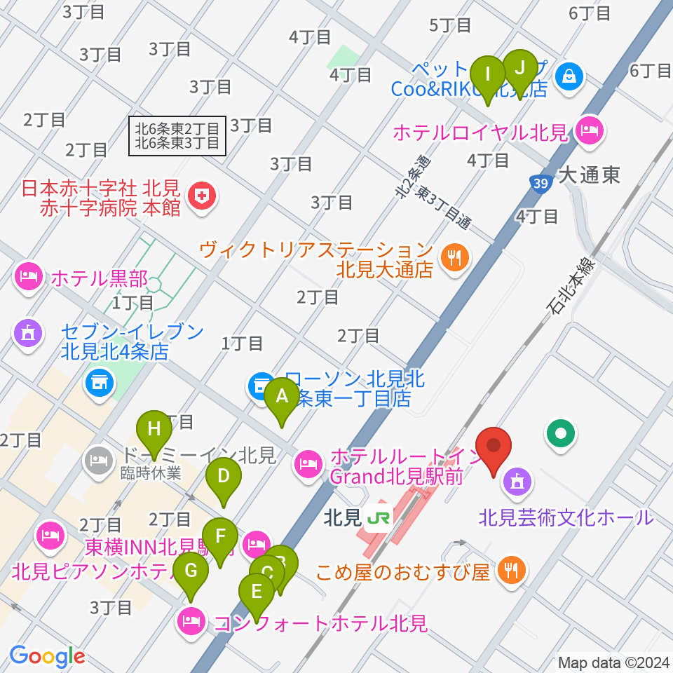 北見芸術文化ホール きた・アート21周辺のカフェ一覧地図