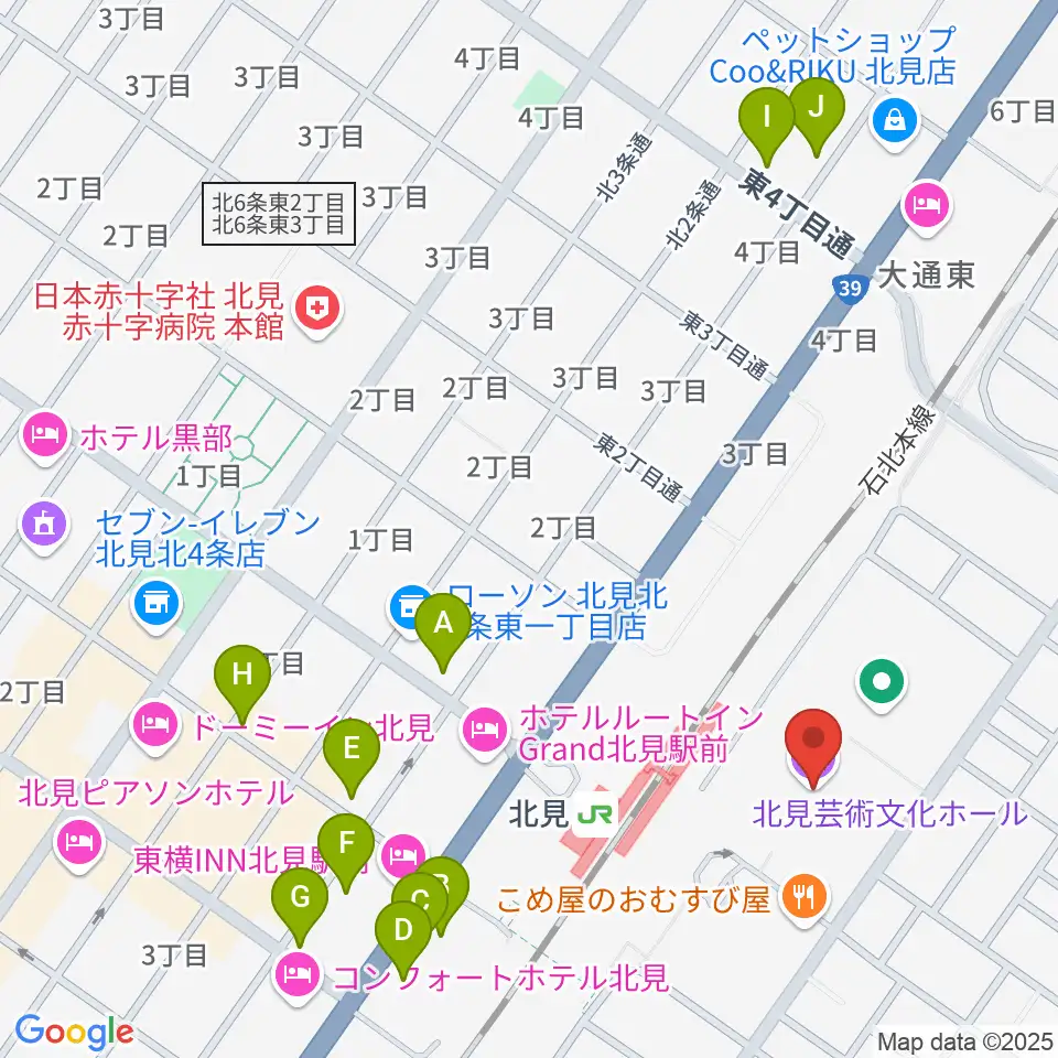 NiCC芸術文化ホール周辺のカフェ一覧地図