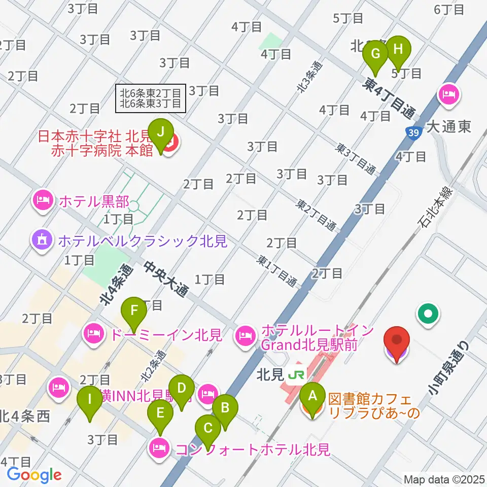 NiCC芸術文化ホール周辺のカフェ一覧地図