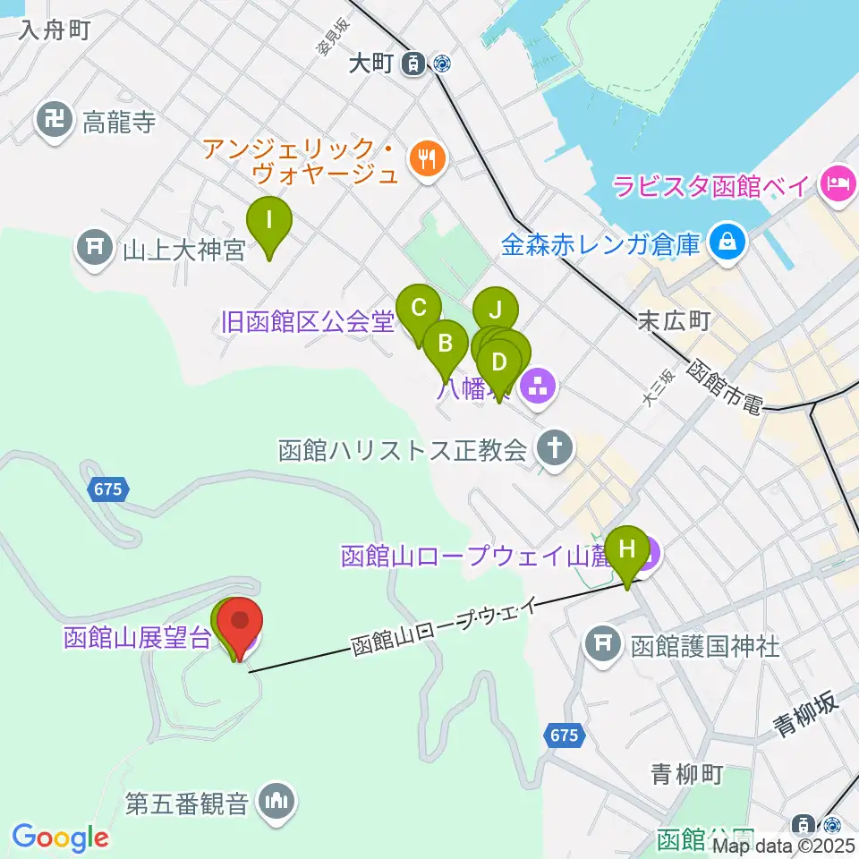 函館山クレモナホール周辺のカフェ一覧地図