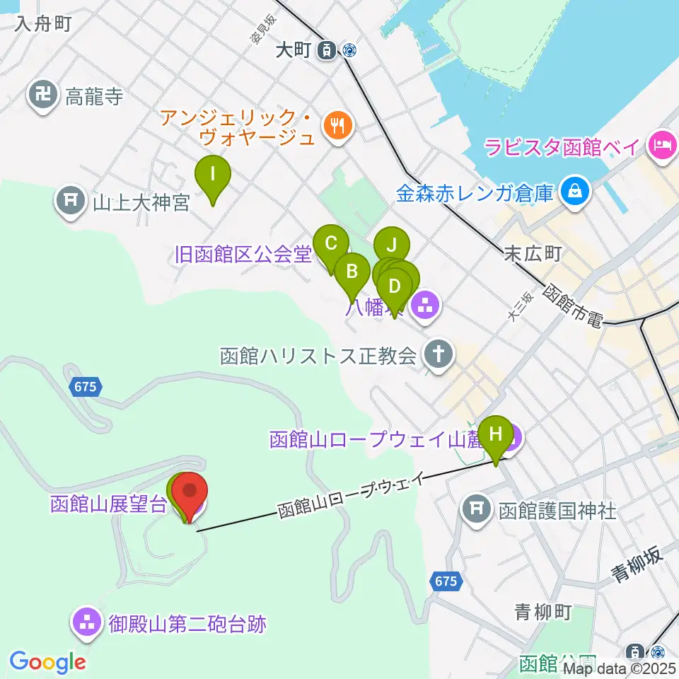 函館山クレモナホール周辺のカフェ一覧地図