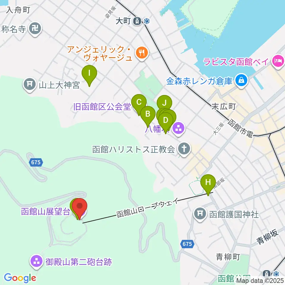 函館山クレモナホール周辺のカフェ一覧地図