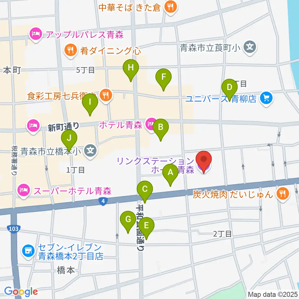 リンクステーションホール青森周辺のカフェ一覧地図
