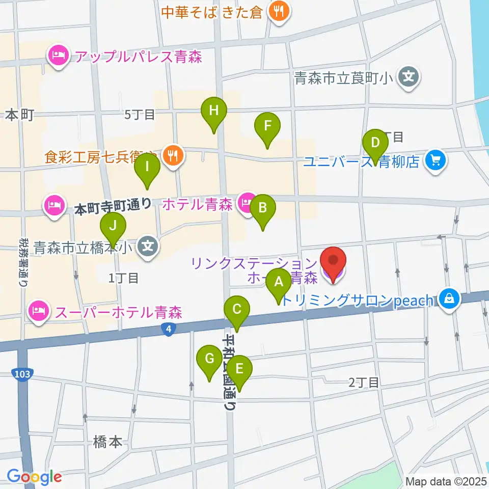 リンクステーションホール青森周辺のカフェ一覧地図