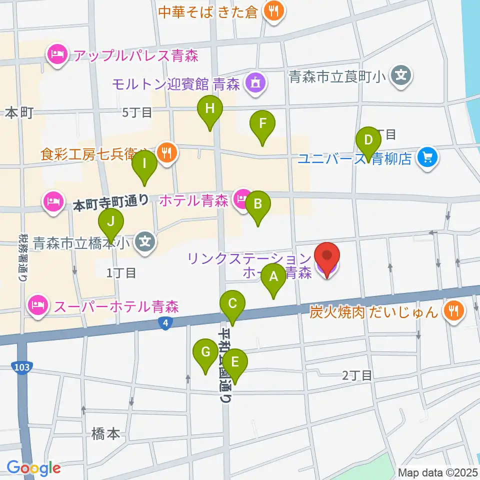 リンクステーションホール青森周辺のカフェ一覧地図
