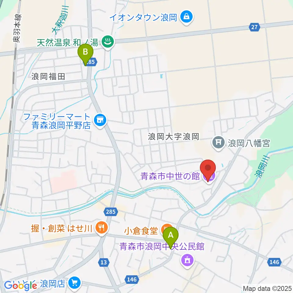 青森市中世の館周辺のカフェ一覧地図