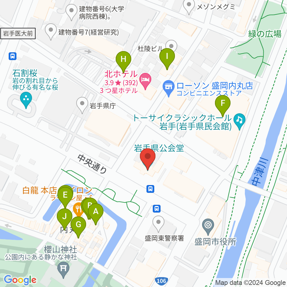 岩手県公会堂周辺のカフェ一覧地図