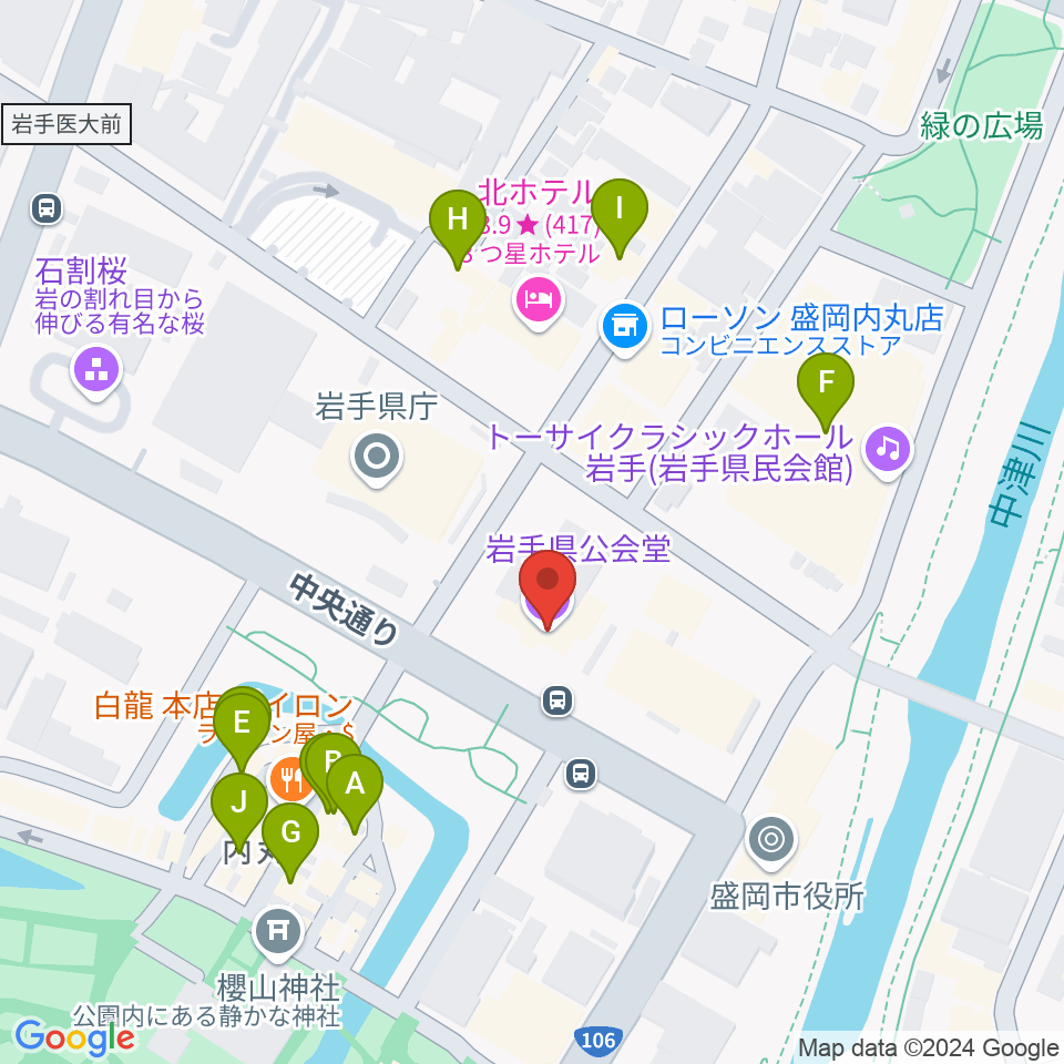 岩手県公会堂周辺のカフェ一覧地図