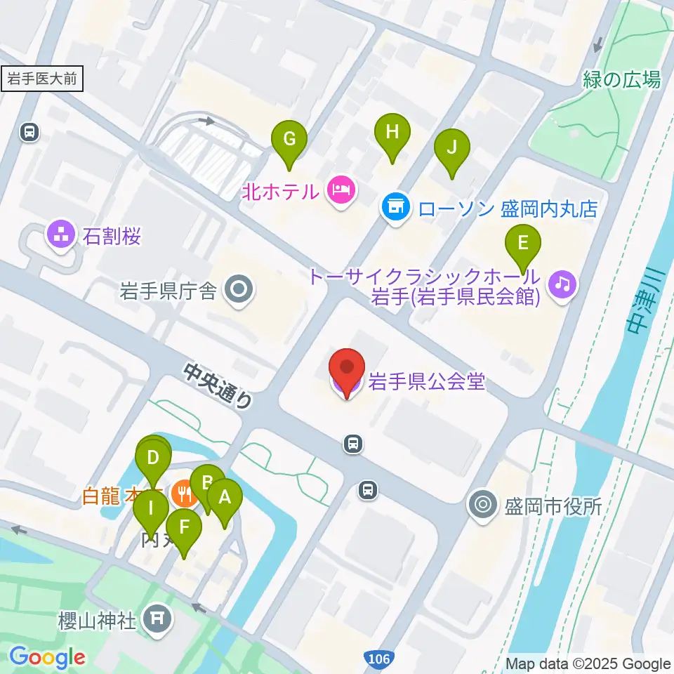 岩手県公会堂周辺のカフェ一覧地図