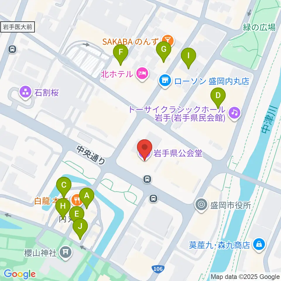岩手県公会堂周辺のカフェ一覧地図
