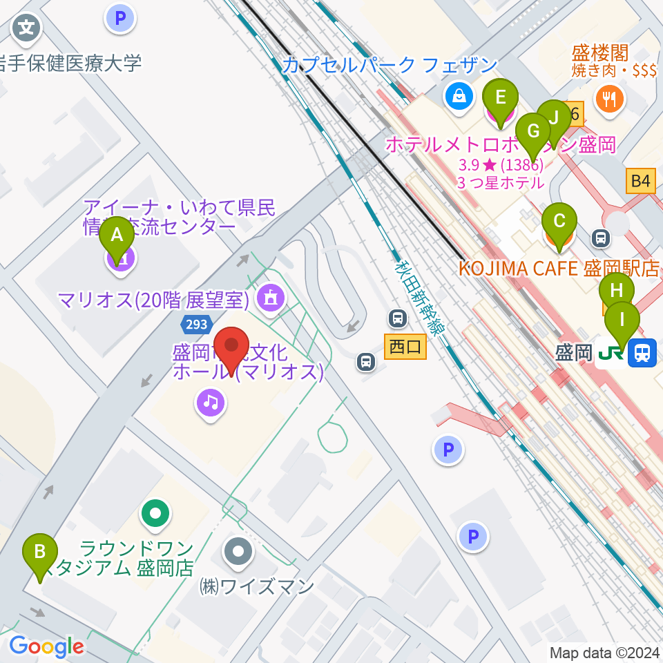 盛岡市民文化ホール周辺のカフェ一覧地図