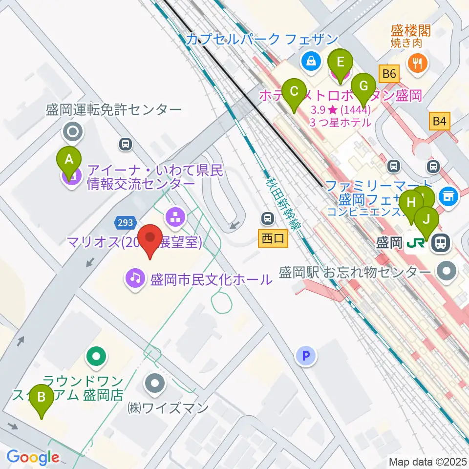 盛岡市民文化ホール周辺のカフェ一覧地図