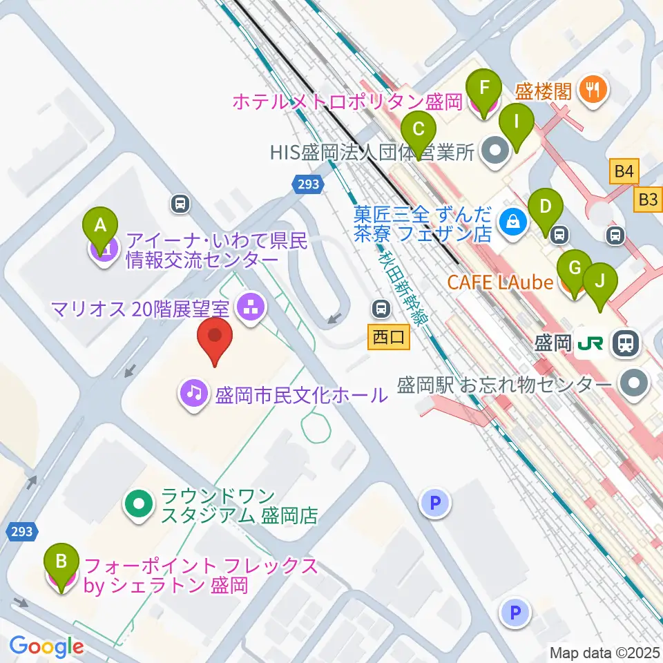 盛岡市民文化ホール周辺のカフェ一覧地図