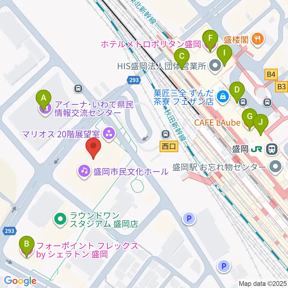 盛岡市民文化ホール周辺のカフェ一覧地図