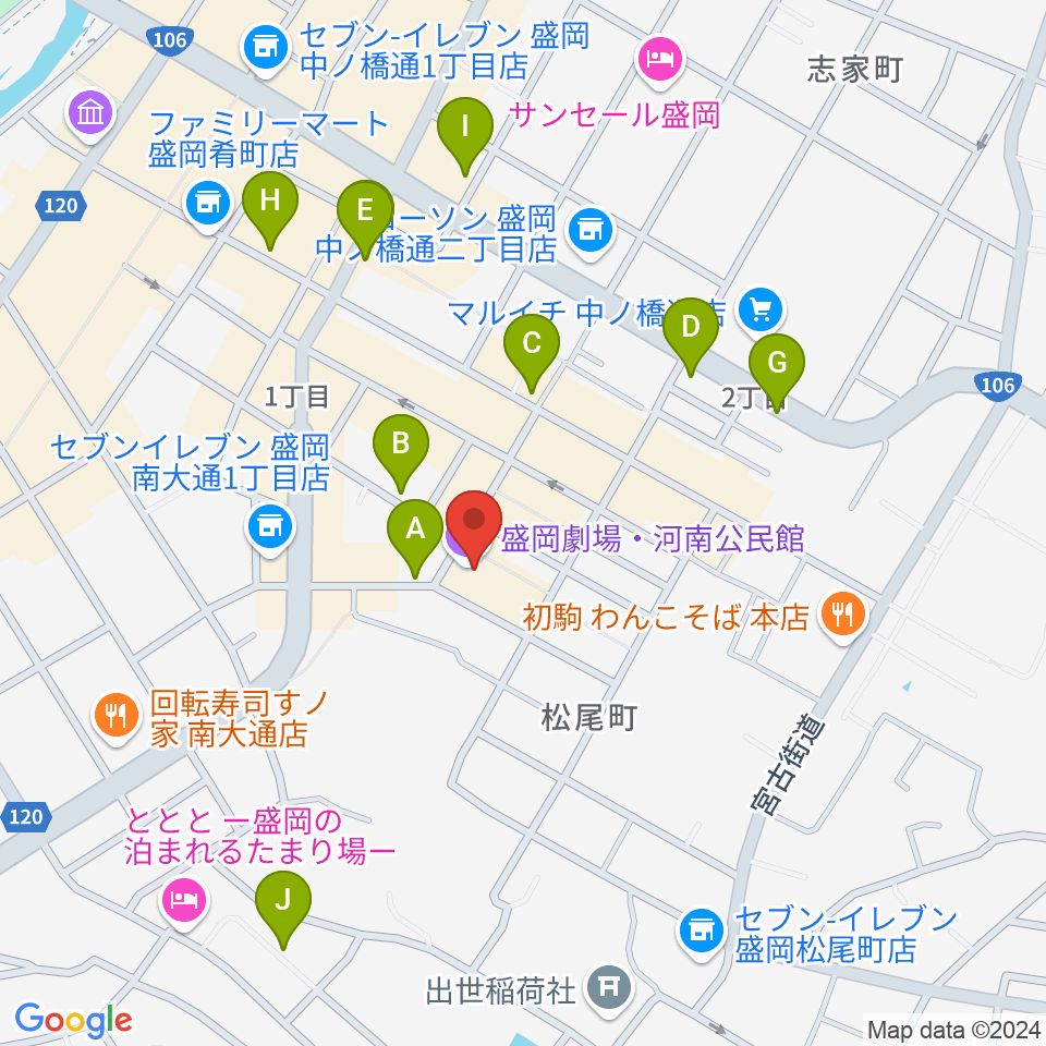 盛岡劇場・河南公民館周辺のカフェ一覧地図