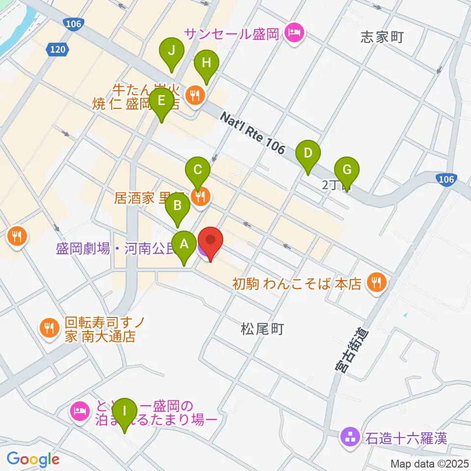 盛岡劇場・河南公民館周辺のカフェ一覧地図