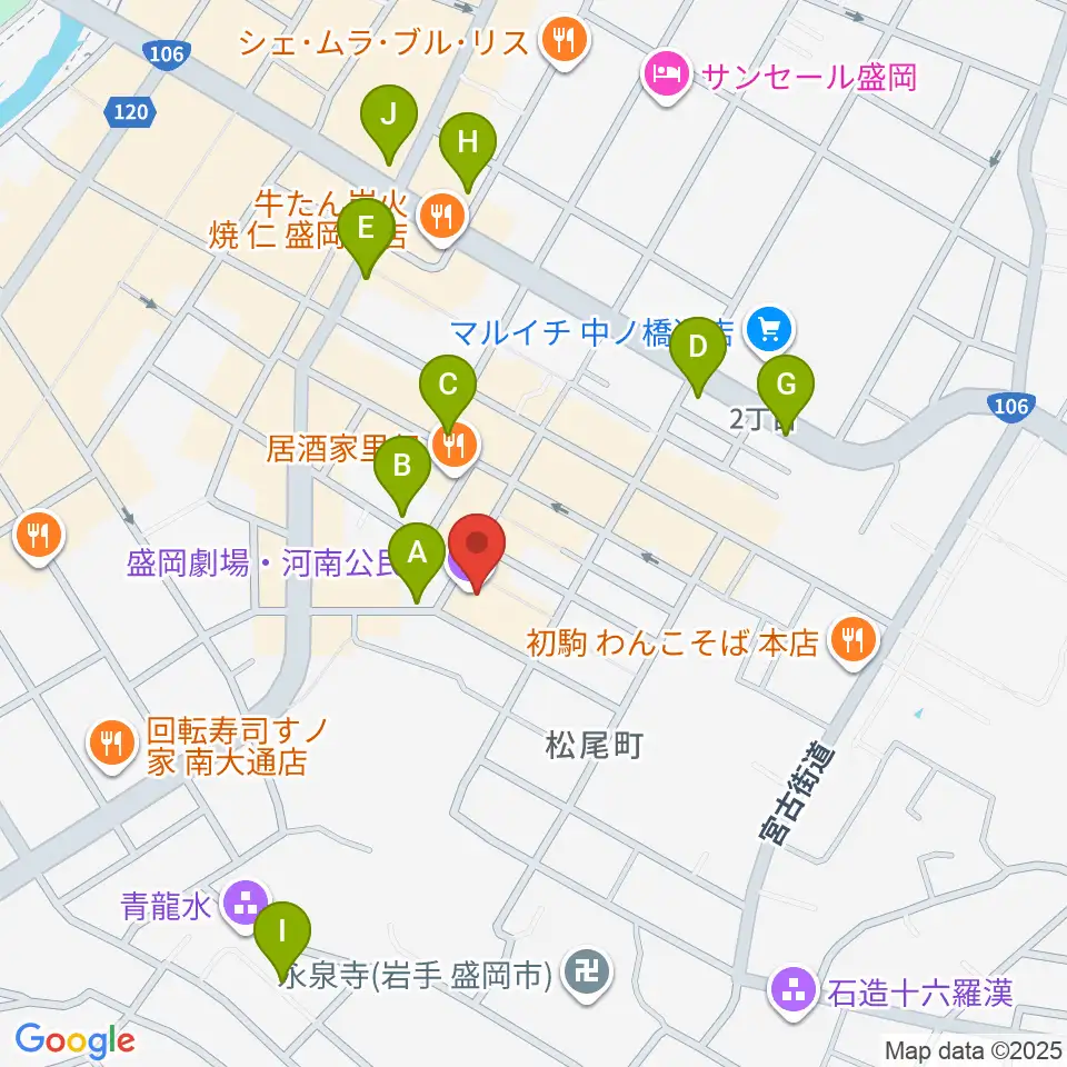 盛岡劇場・河南公民館周辺のカフェ一覧地図