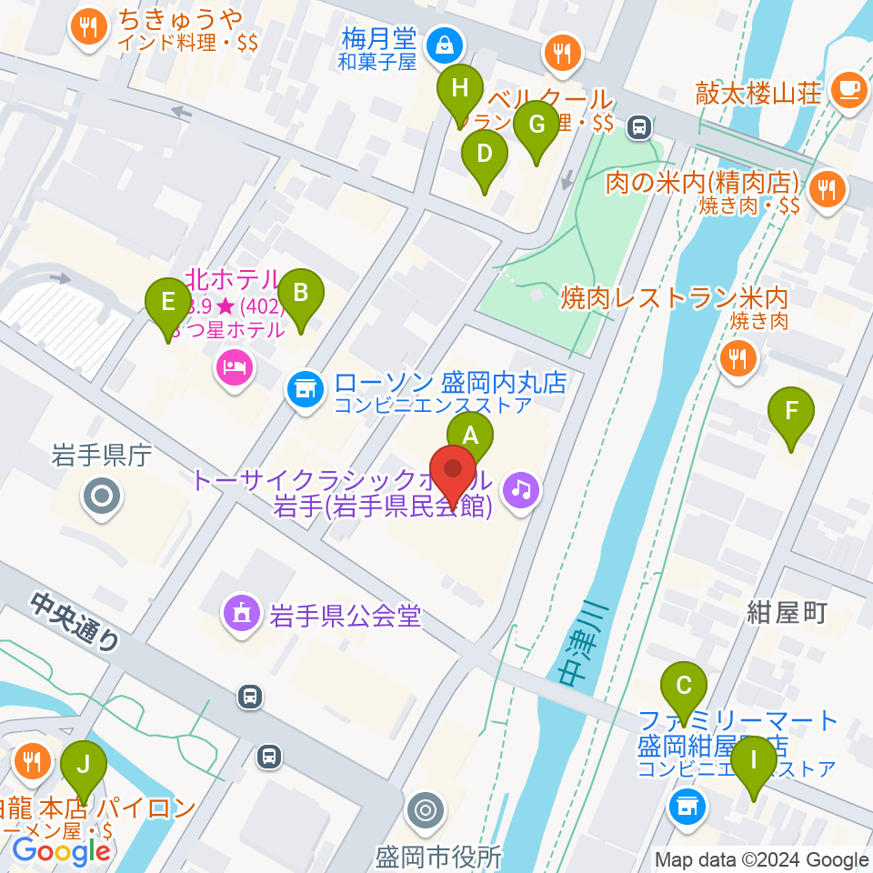 トーサイクラシックホール岩手周辺のカフェ一覧地図