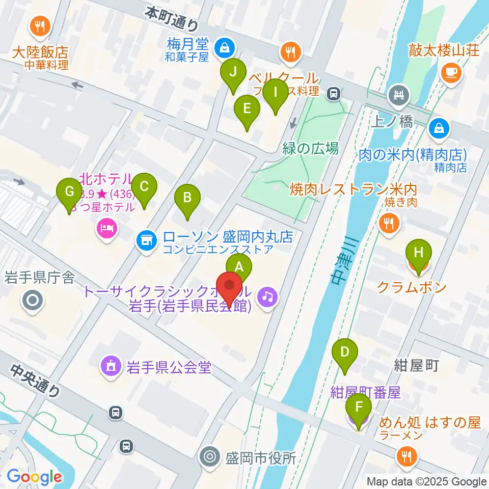 トーサイクラシックホール岩手周辺のカフェ一覧地図
