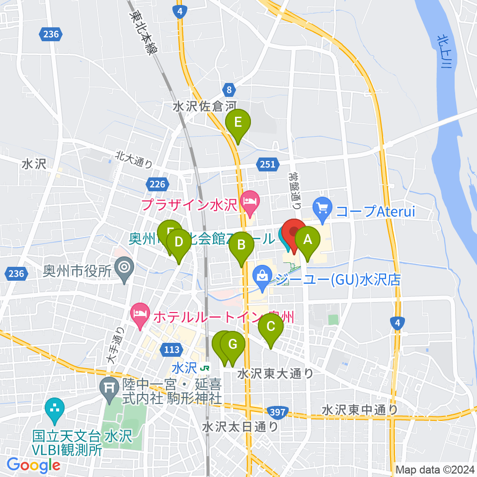 奥州市文化会館Zホール周辺のカフェ一覧地図