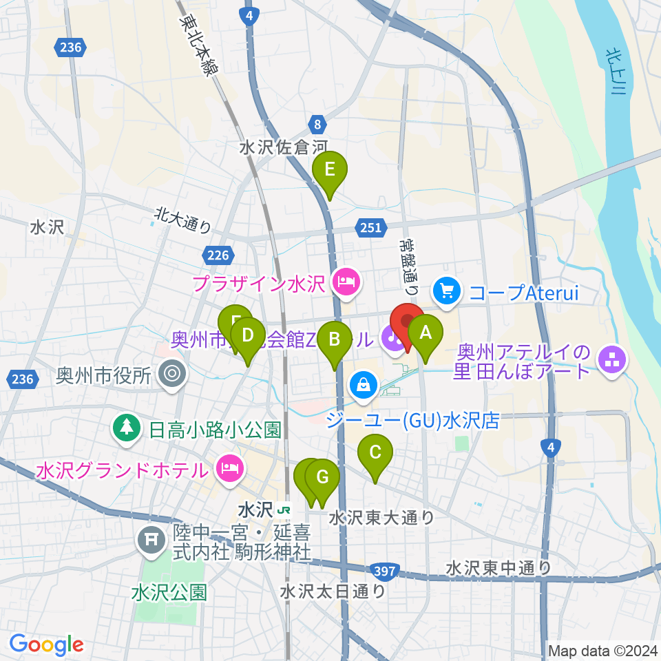 奥州市文化会館Zホール周辺のカフェ一覧地図