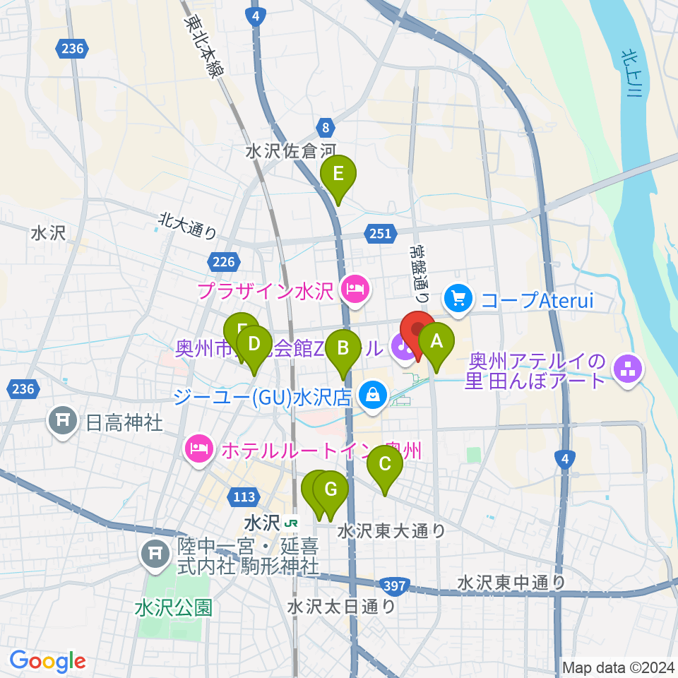 奥州市文化会館Zホール周辺のカフェ一覧地図