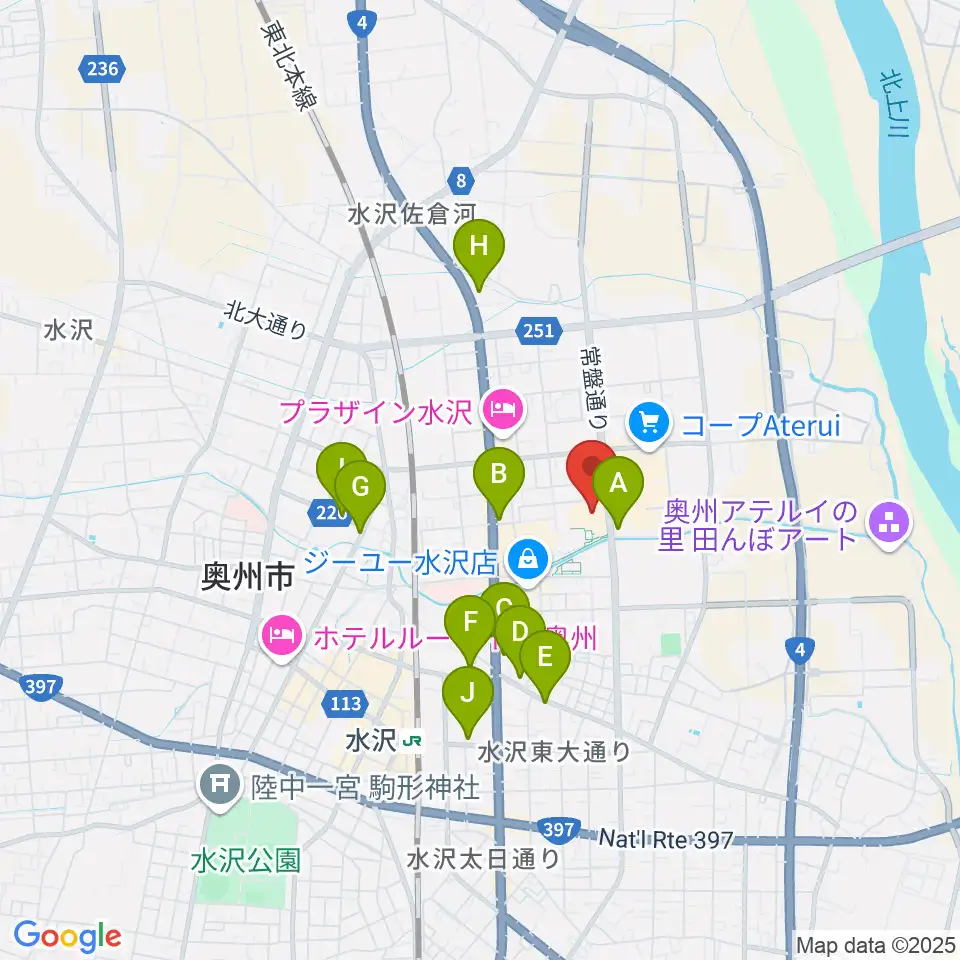 奥州市文化会館Zホール周辺のカフェ一覧地図