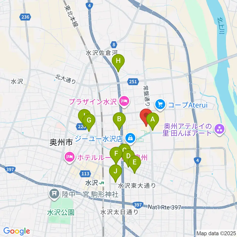 奥州市文化会館Zホール周辺のカフェ一覧地図