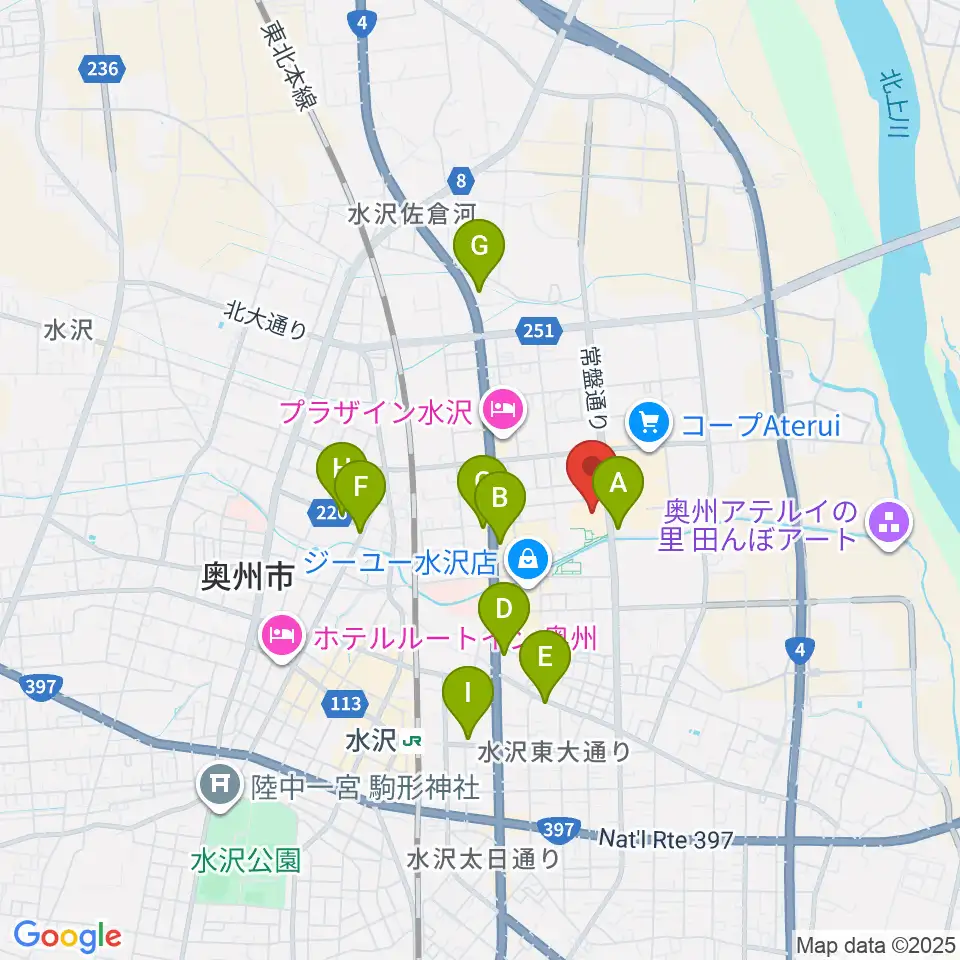 奥州市文化会館Zホール周辺のカフェ一覧地図