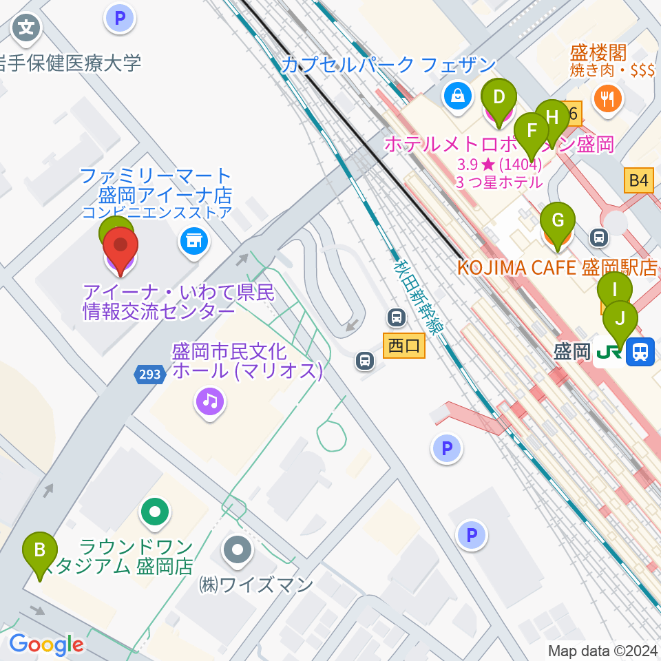 いわて県民情報交流センター アイーナ周辺のカフェ一覧地図