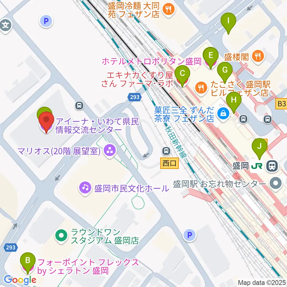 いわて県民情報交流センター アイーナ周辺のカフェ一覧地図