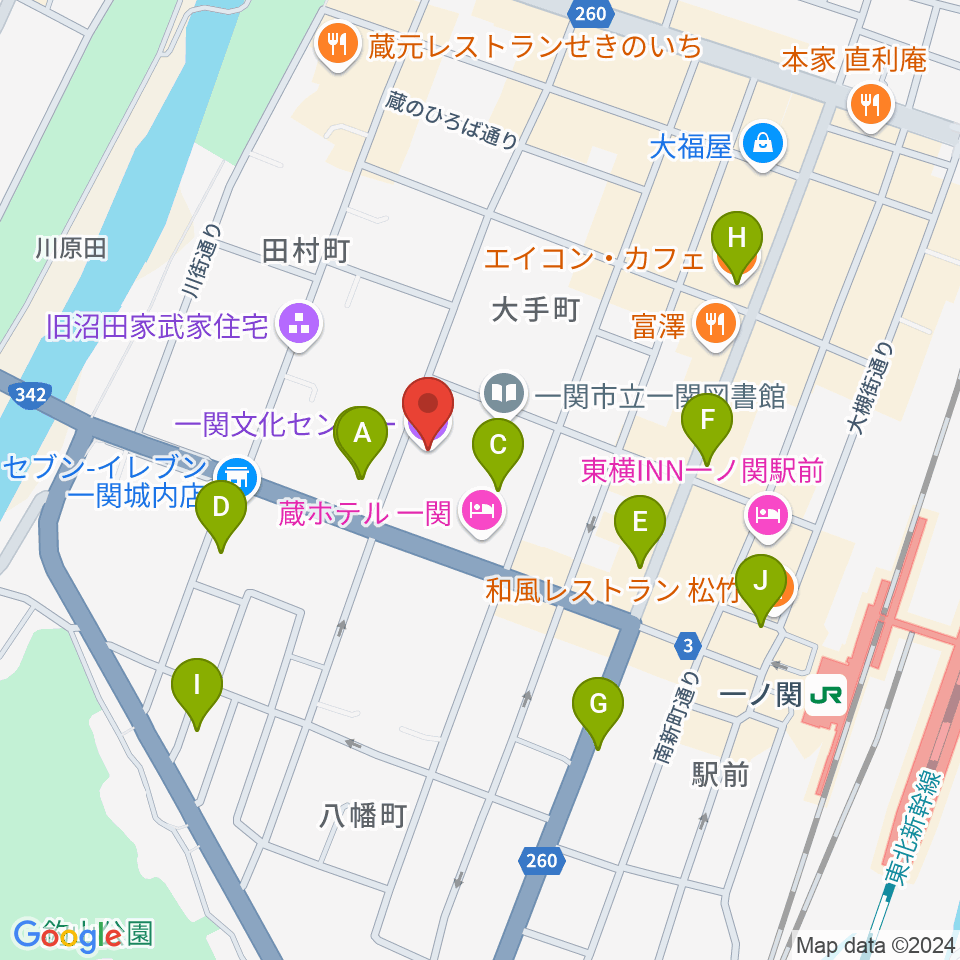 一関文化センター周辺のカフェ一覧地図