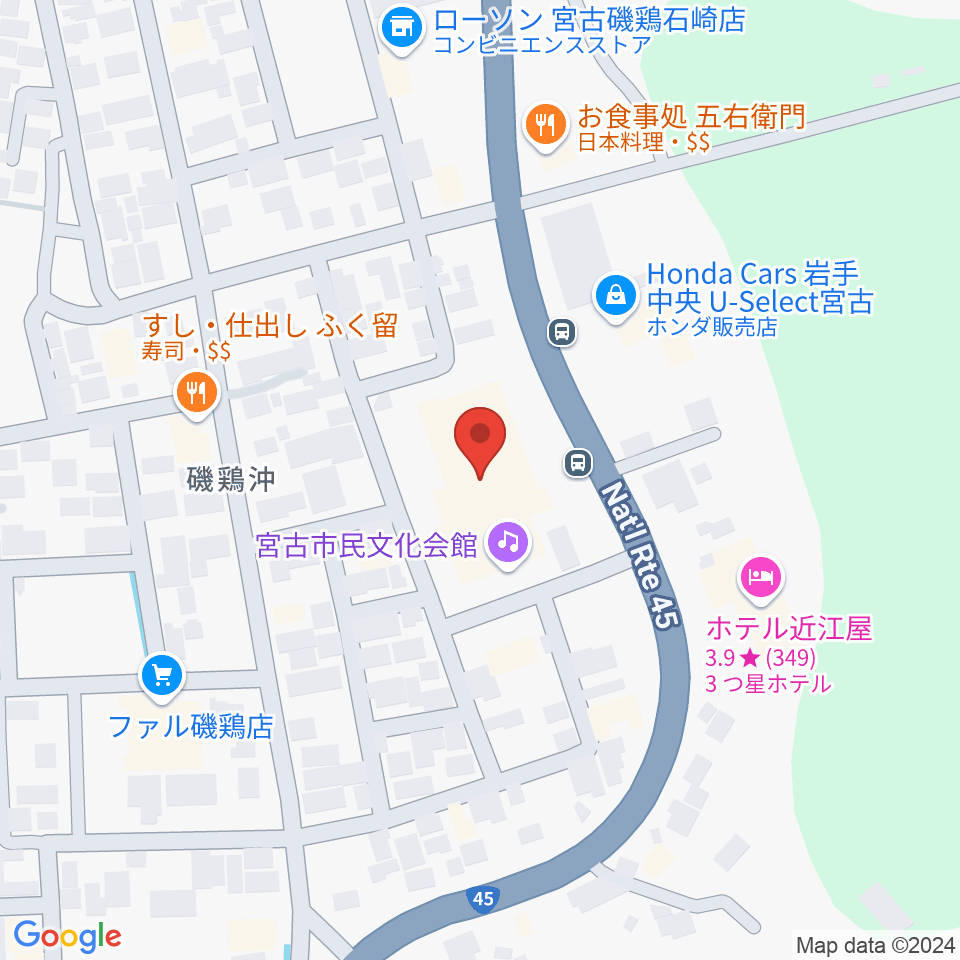 宮古市民文化会館周辺のカフェ一覧地図