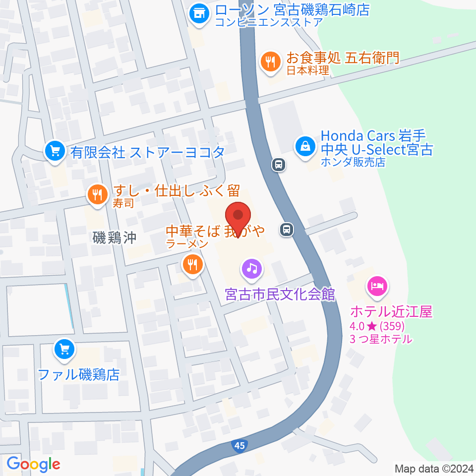 宮古市民文化会館周辺のカフェ一覧地図