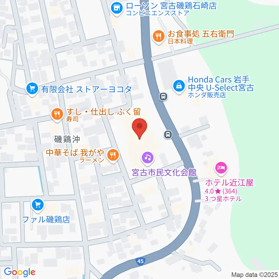宮古市民文化会館周辺のカフェ一覧地図