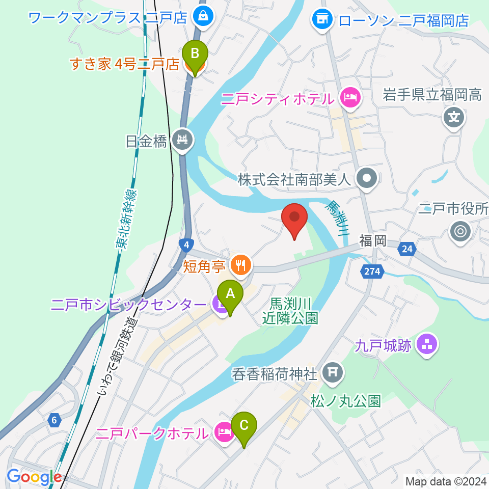 二戸市民文化会館周辺のカフェ一覧地図