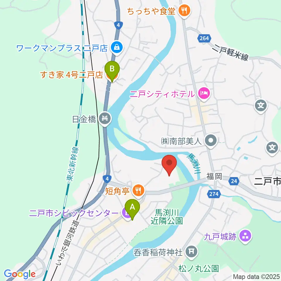 二戸市民文化会館周辺のカフェ一覧地図