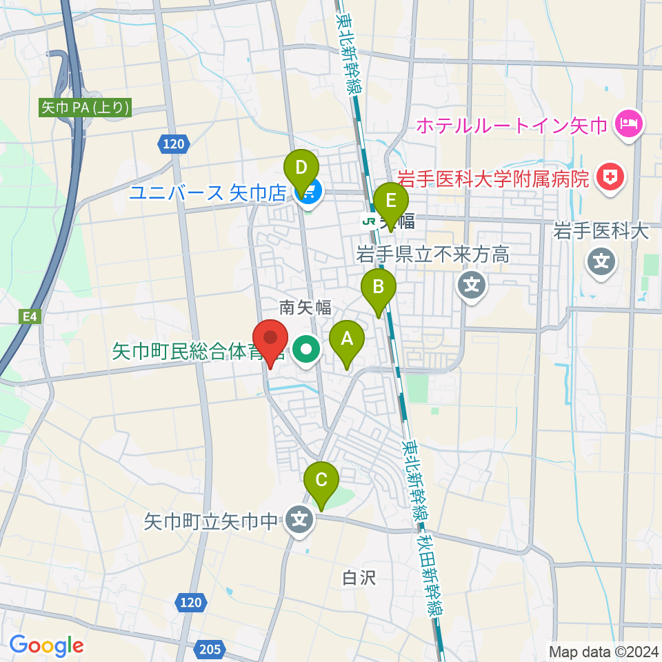 田園ホール 矢巾町文化会館周辺のカフェ一覧地図