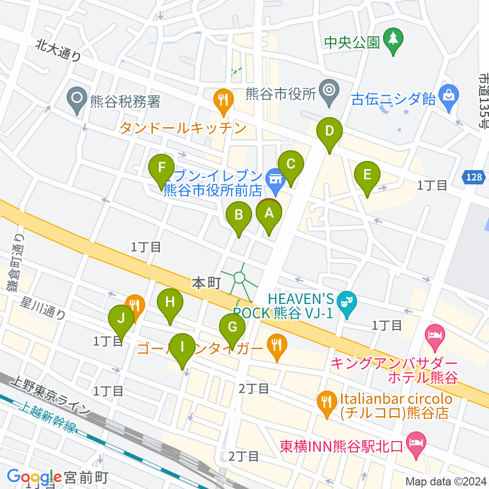 熊谷ジャンゴ周辺のカフェ一覧地図