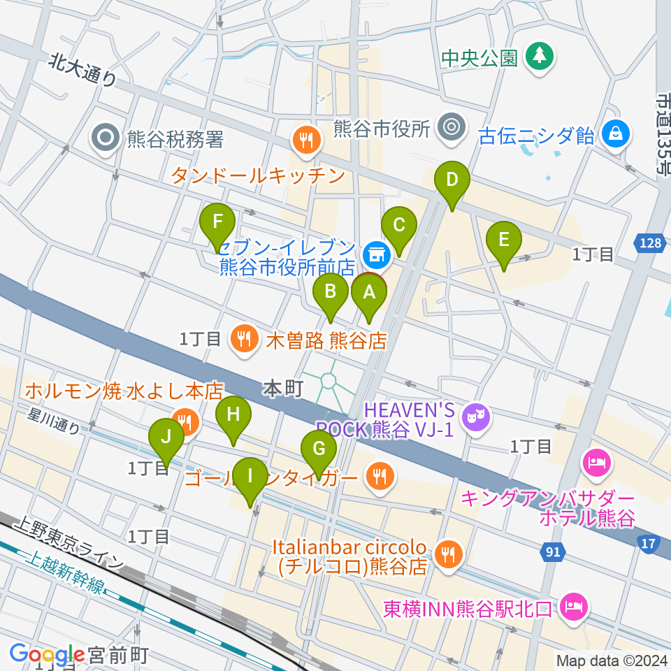 熊谷ジャンゴ周辺のカフェ一覧地図