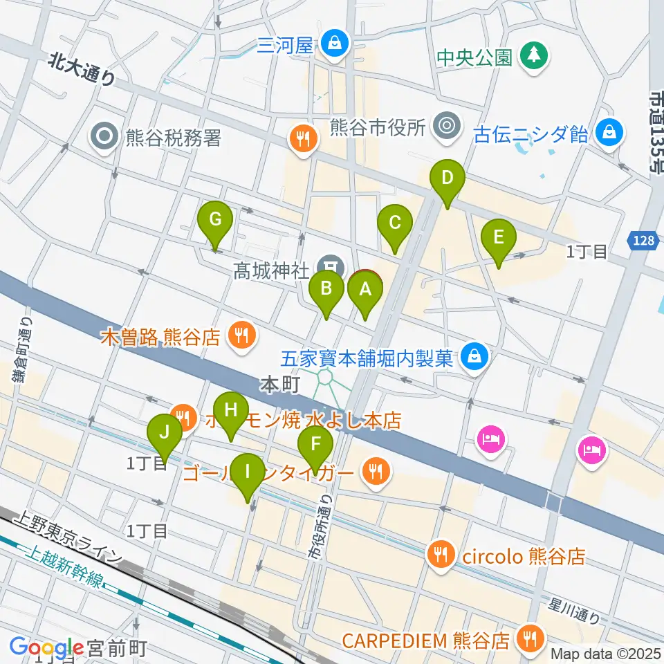 熊谷ジャンゴ周辺のカフェ一覧地図