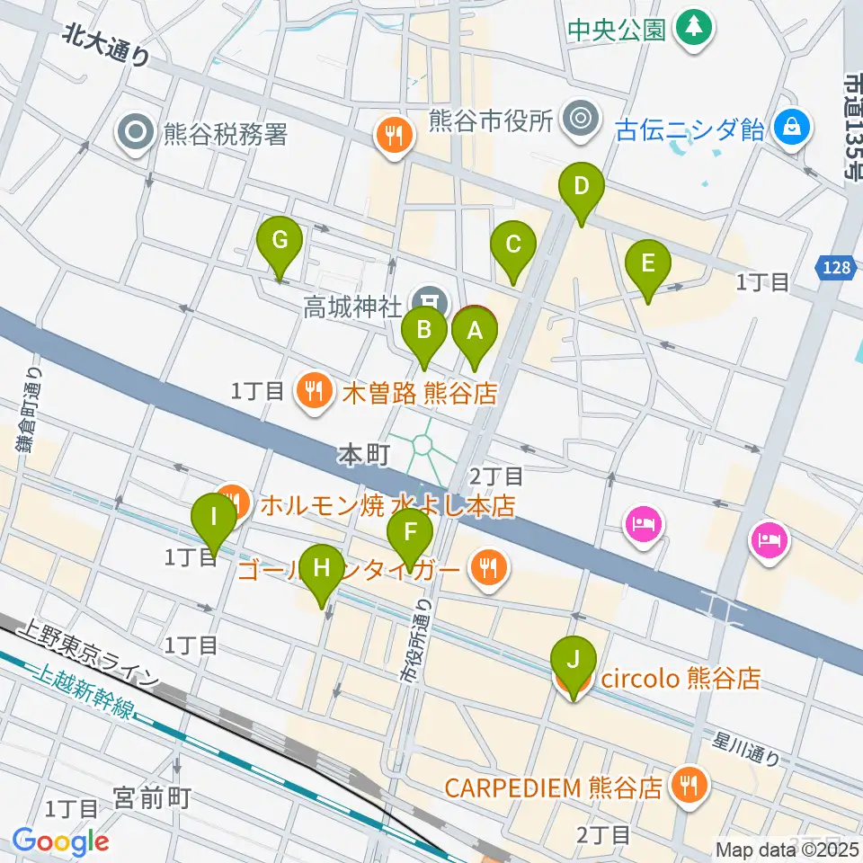 熊谷ジャンゴ周辺のカフェ一覧地図