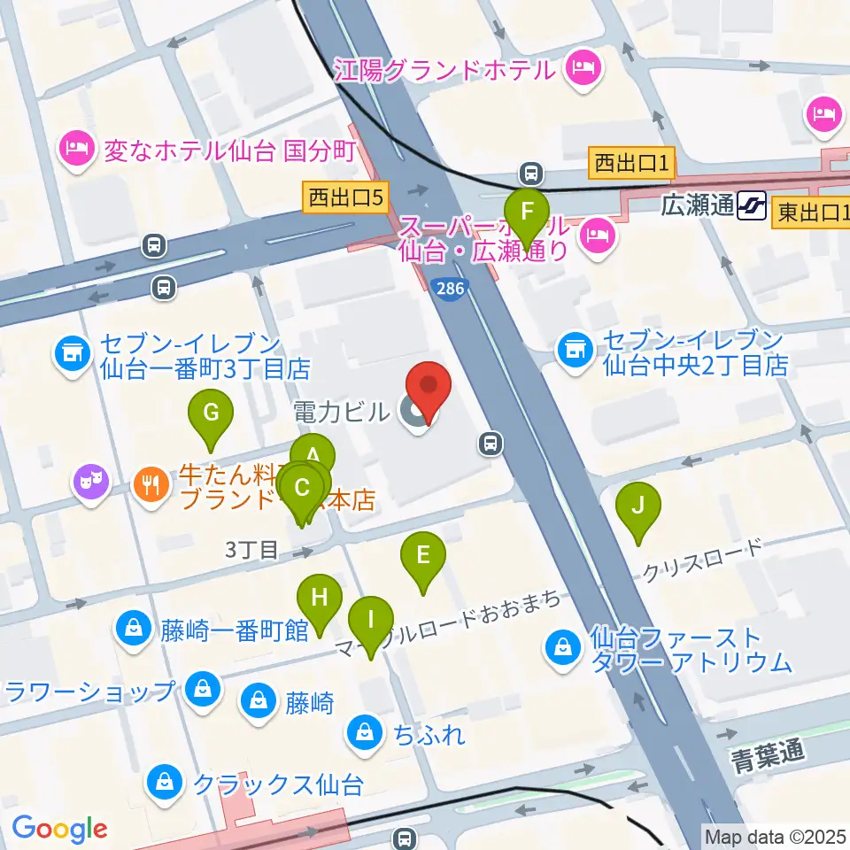 仙台電力ホール周辺のカフェ一覧地図