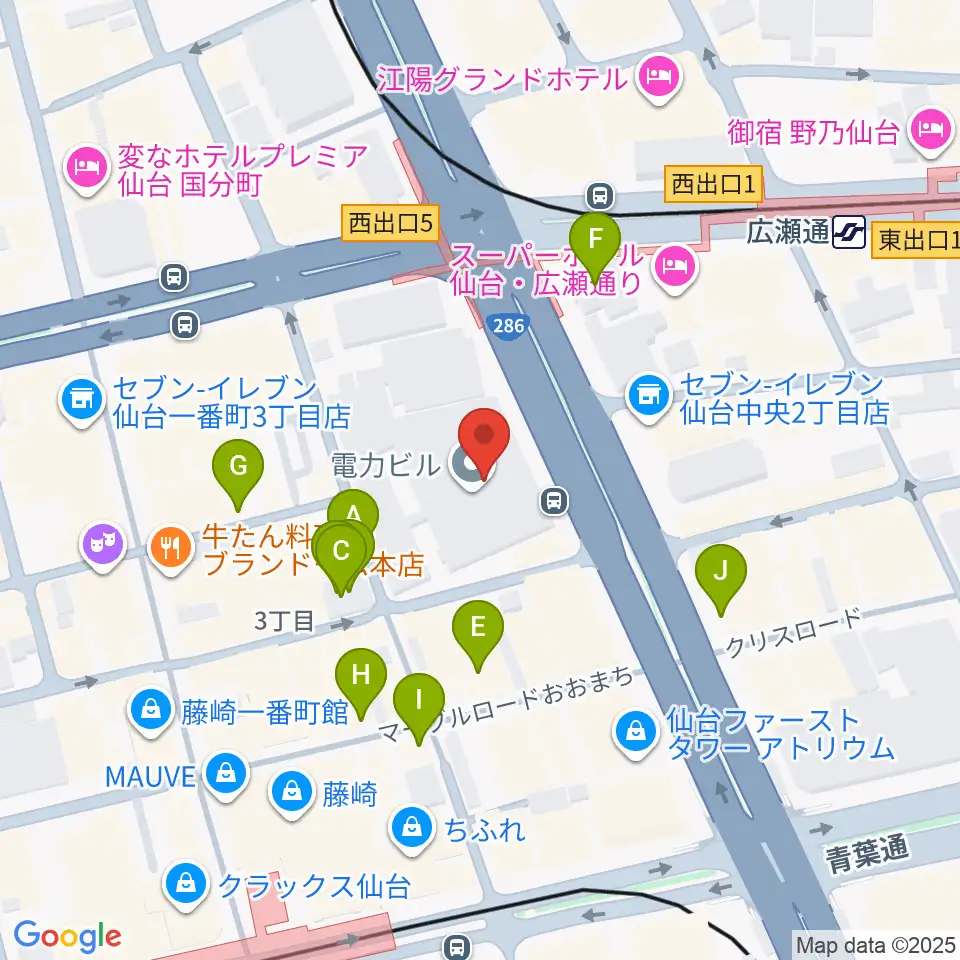 仙台電力ホール周辺のカフェ一覧地図
