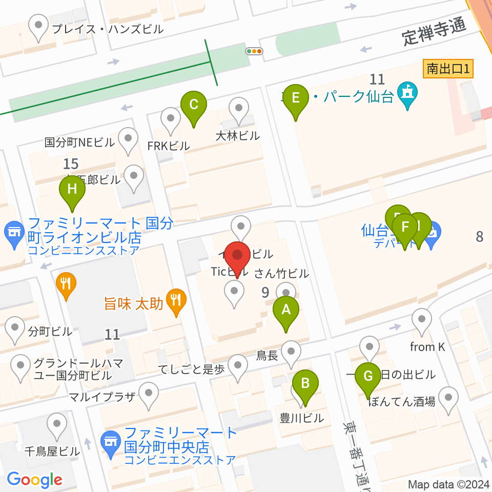 仙台Rensa周辺のカフェ一覧地図