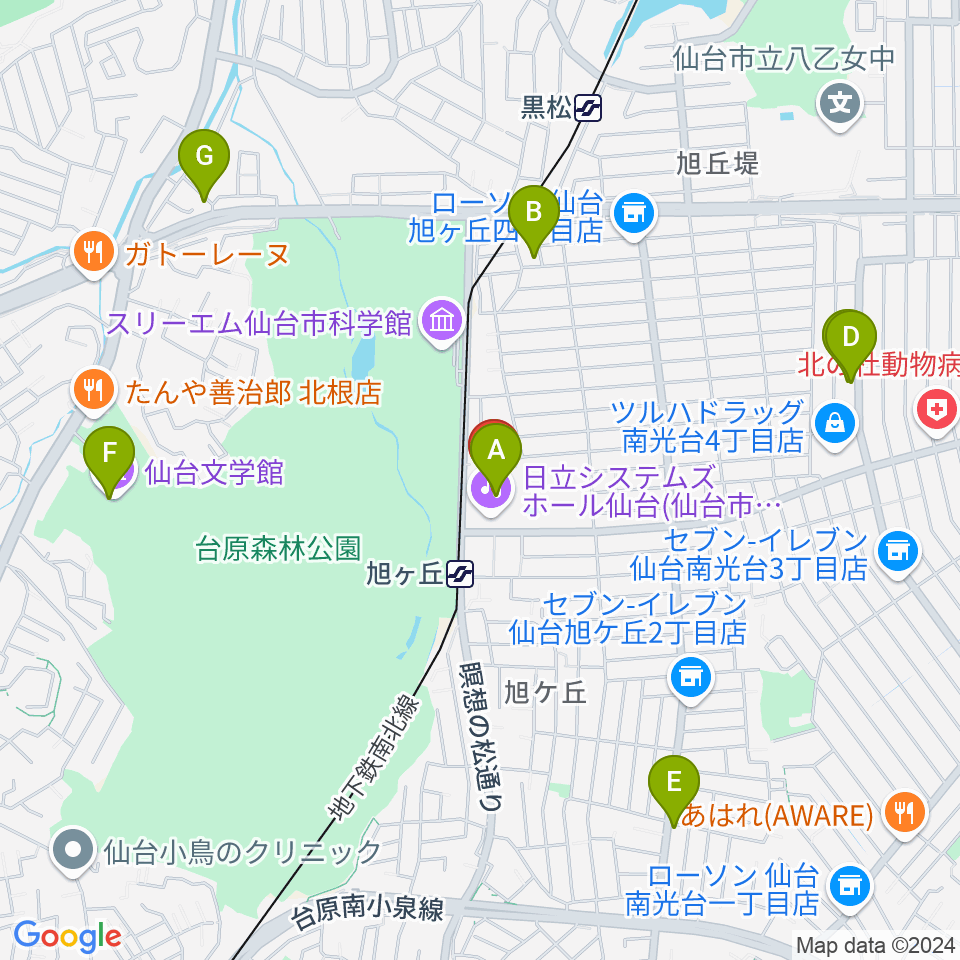 日立システムズホール仙台周辺のカフェ一覧地図