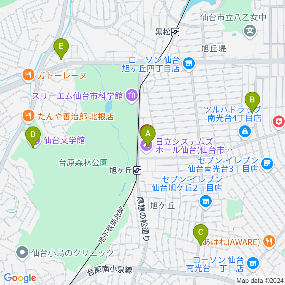 日立システムズホール仙台周辺のカフェ一覧地図