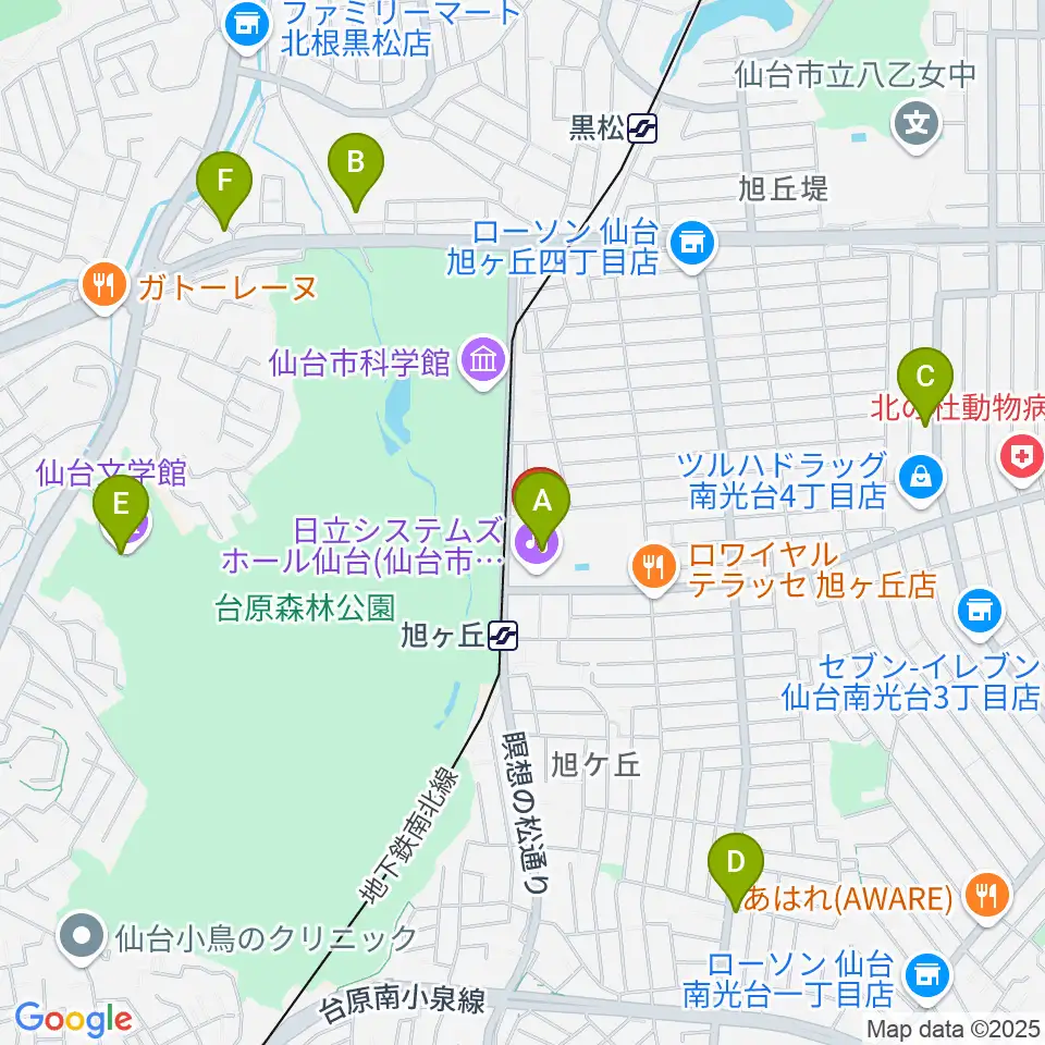 日立システムズホール仙台周辺のカフェ一覧地図