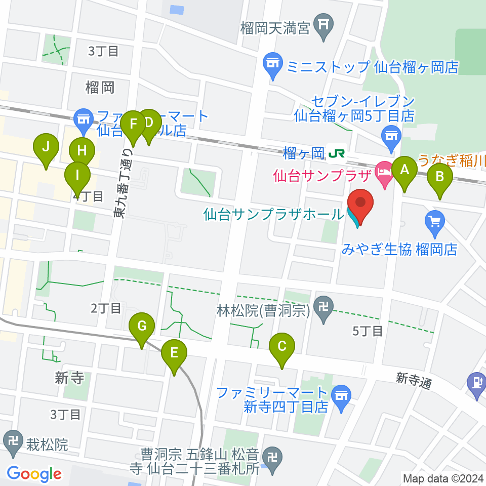 仙台サンプラザホール周辺のカフェ一覧地図