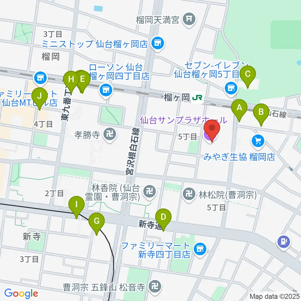 仙台サンプラザホール周辺のカフェ一覧地図